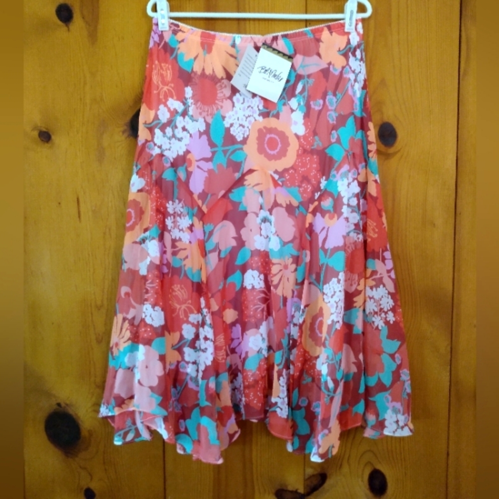 Bob Mackie Wearable Art Sheer Floral Hi-Low Panel Skirt